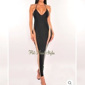 Nude illusion halter dress